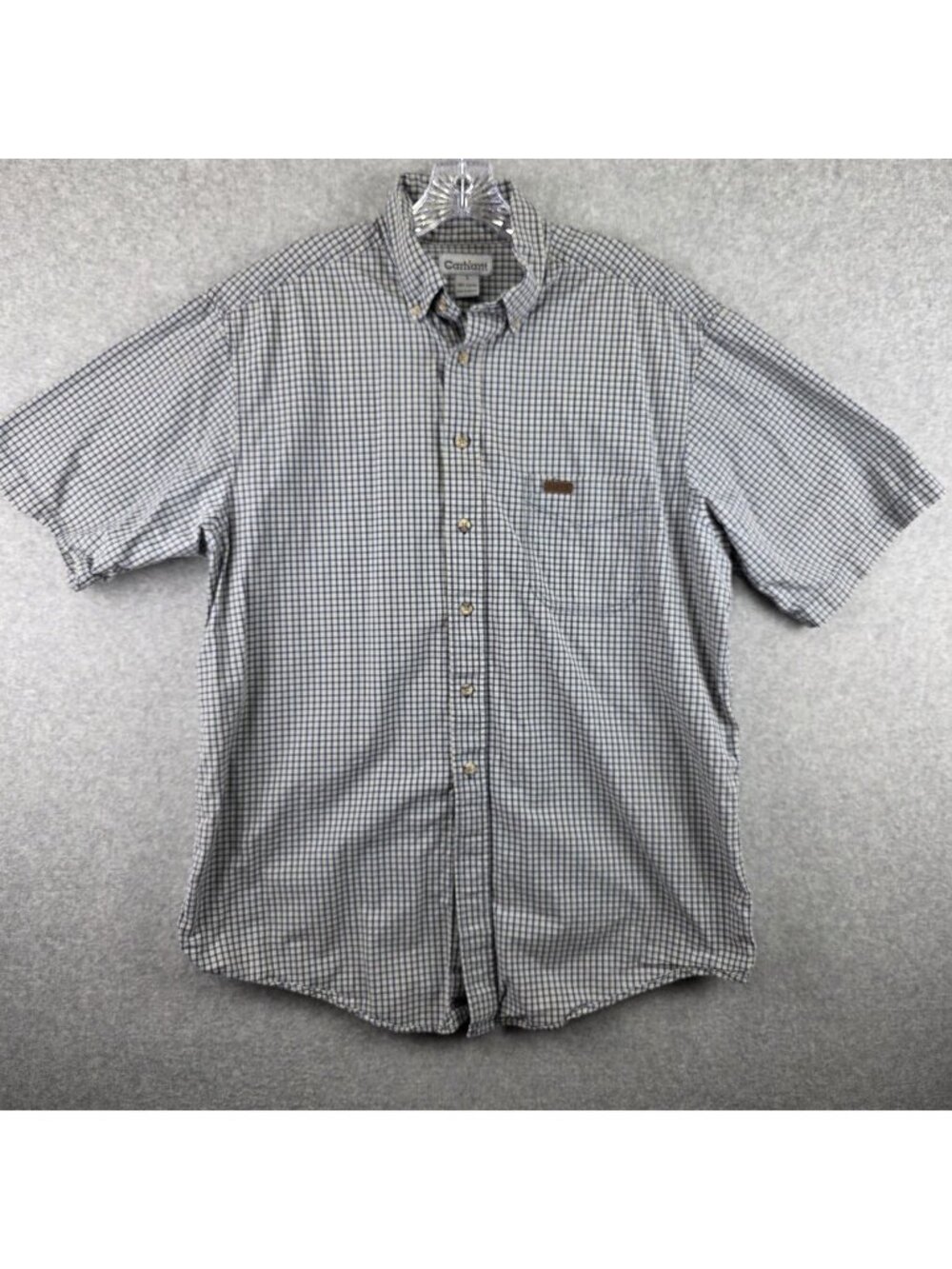 Carhartt Shirt Mens L Blue White Check Button Down Short Sleeve Relaxed Fit